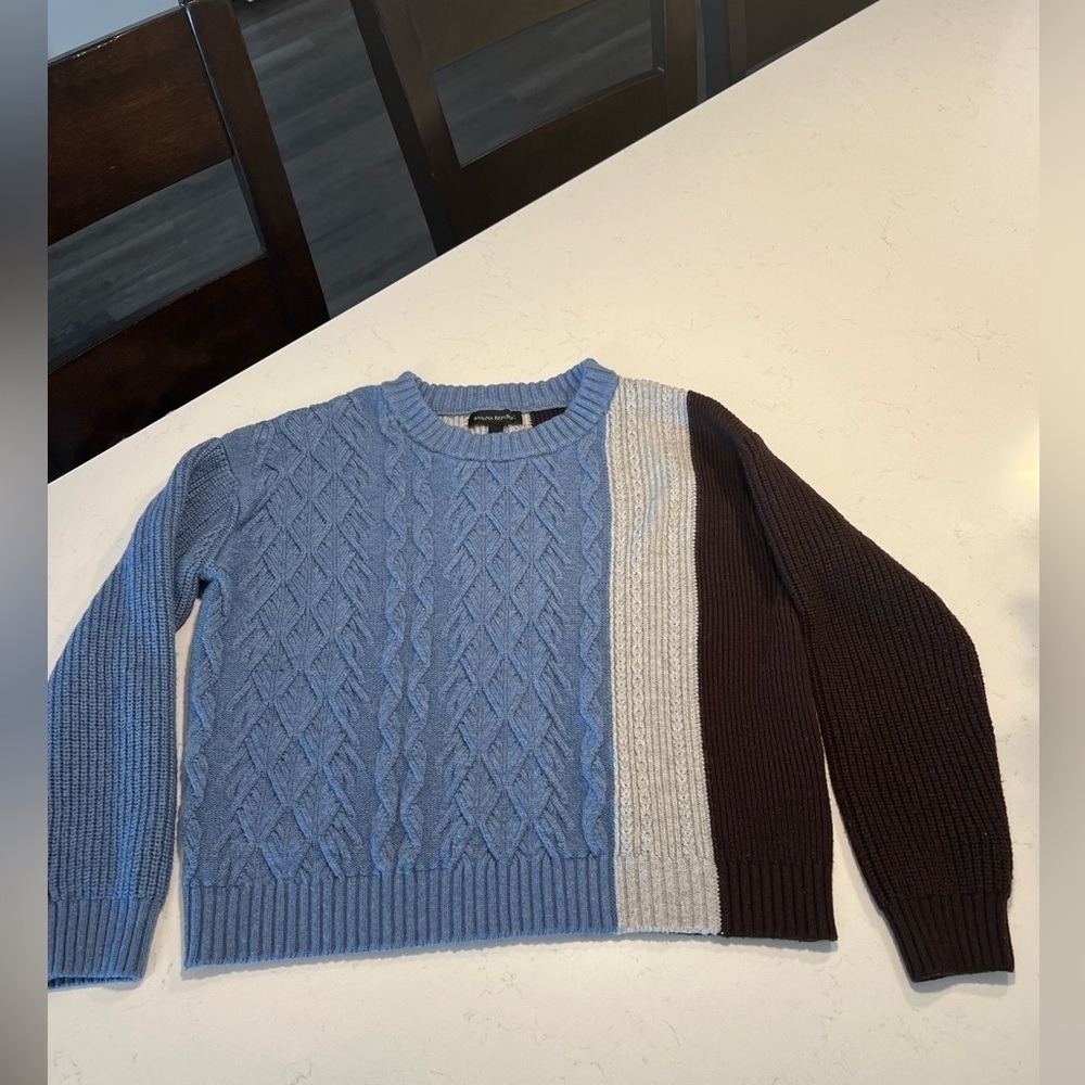 Banana Republic Cable-Knit Cropped Sweater - Size M- Blue / Gray / Brown